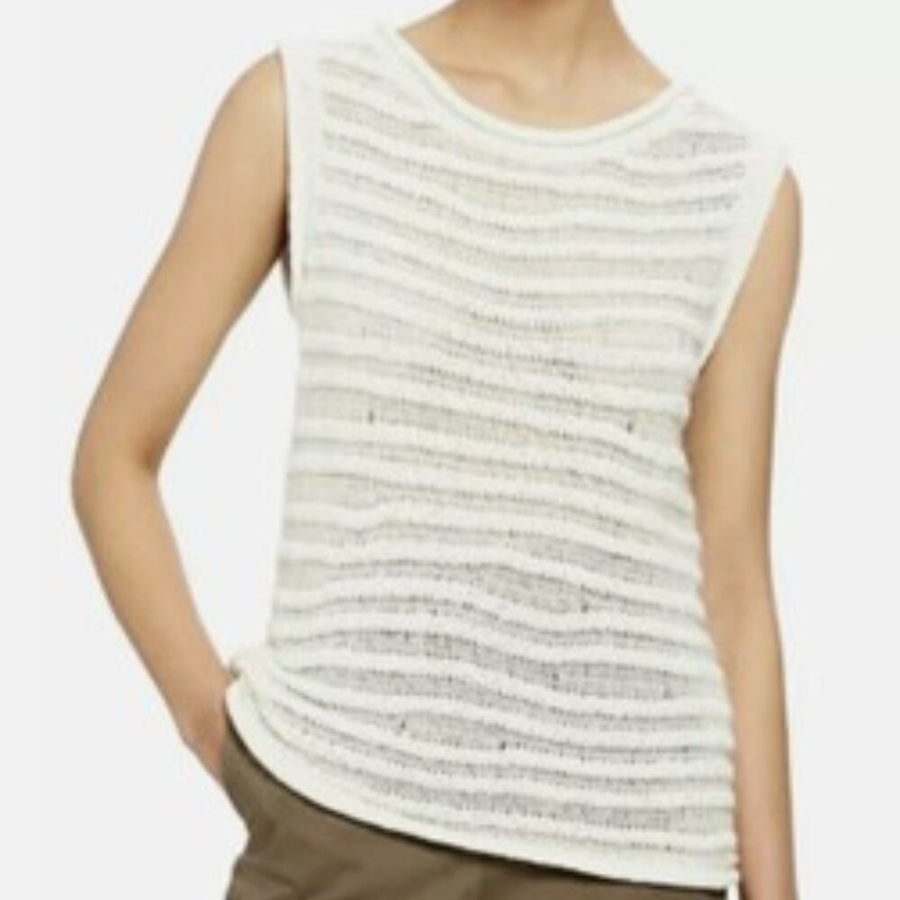 Cynthia Rowley Gray Sweater Top LG Sleeveless Crochet Knit Boat Neck size large